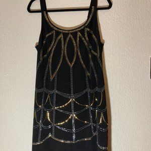 BISOU BISOU Black Evening Dress Gold & Silver Sequins Size 14